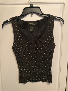 Christina P. Knit Metallic Black Tank Top with Gold Dots